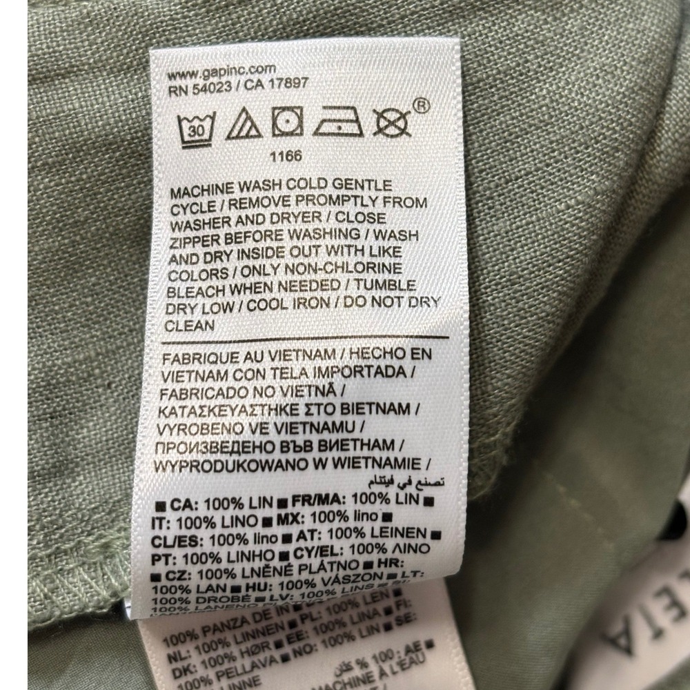 Athleta Wide Leg Pants Womens Size L Sage Green 100% Linen Drawstring Relaxed - Picture 12 of 14